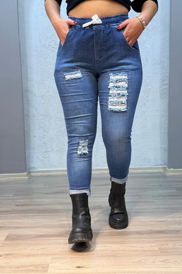 Pul Payetli Jogger Pantolon Mavi