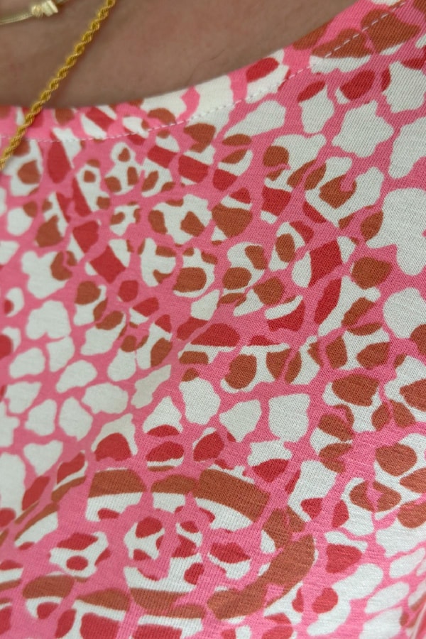 Şal Desenli Kısa Kollu Bluz Pembe