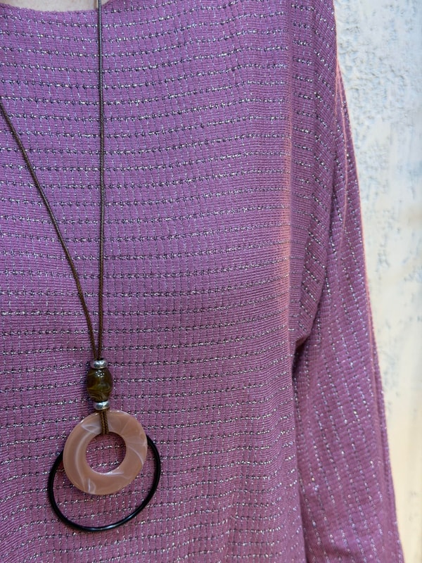 Sim Şerit Kolyeli İthal Üçlü Takım Bluz Pembe