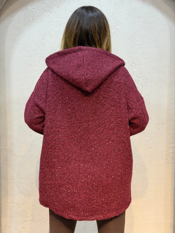 Simli İthal Keçe Kaban Bordo