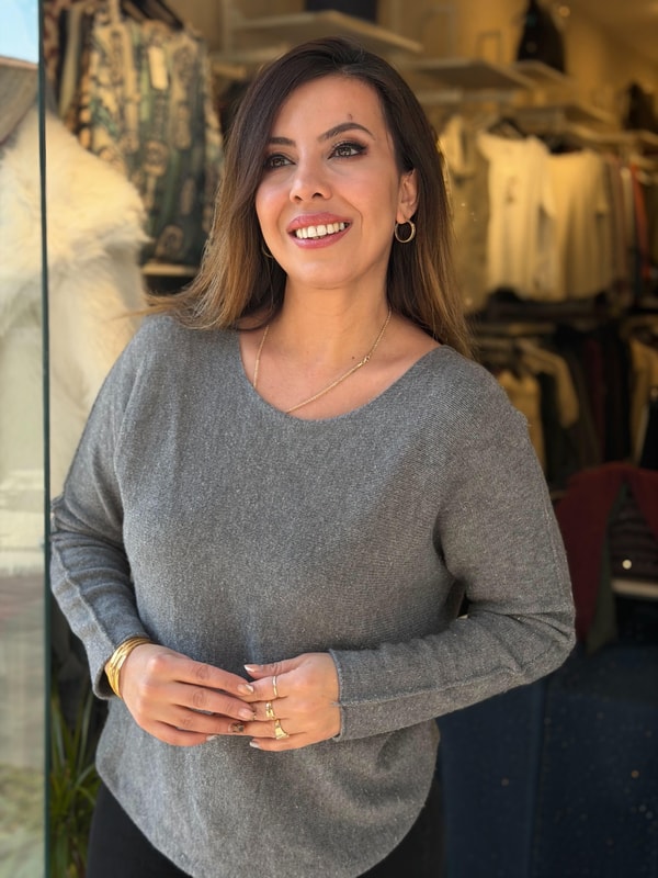 Simli Kaşmir İthal Bluz Gri