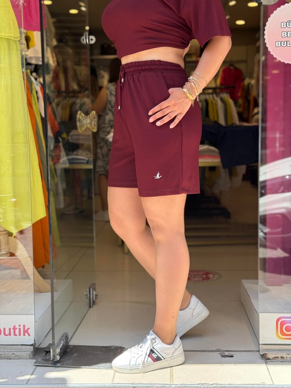 Şortlu Eşofman Takımı Bordo