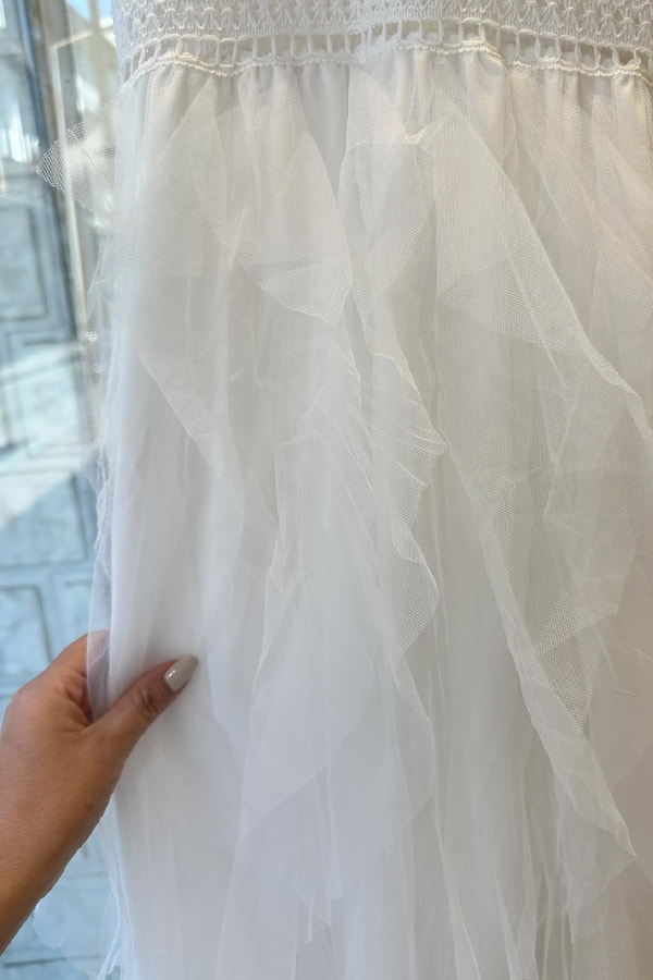 Tütü Etekli İthal Elbise Beyaz