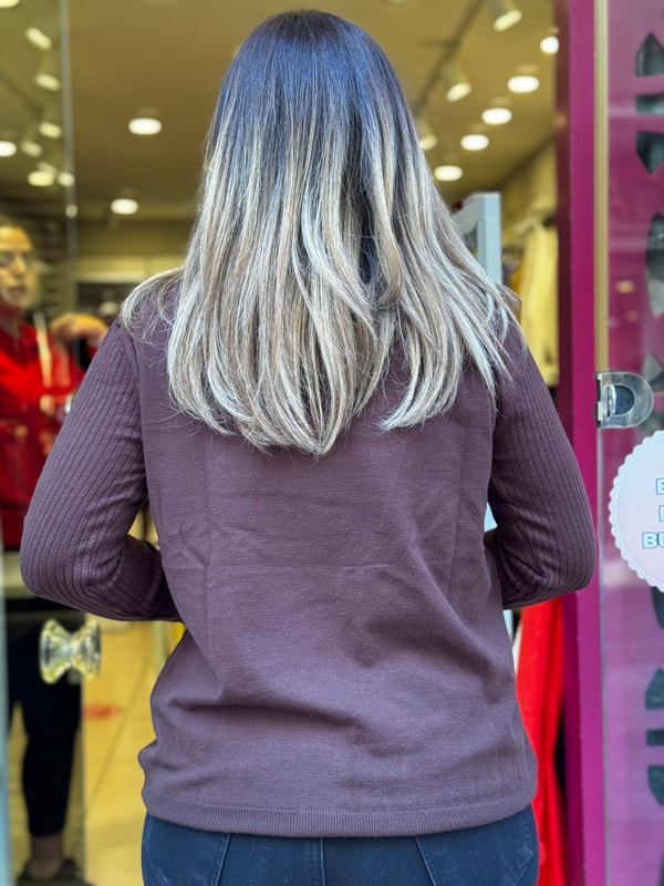 Yaka Kol Ajurlu Kaşmir Bluz Acı Kahve