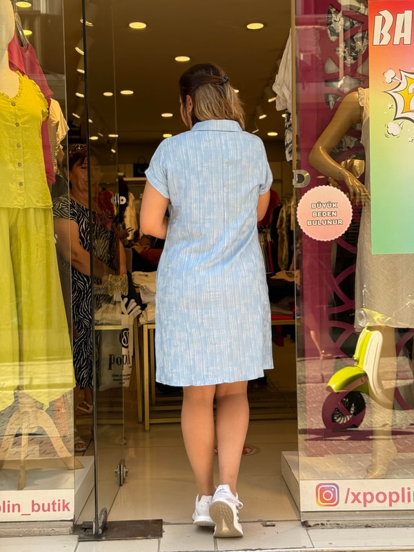 Yakalı Batik Elbise Bebe Mavisi