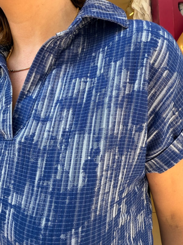 Yakalı Batik Elbise Lacivert