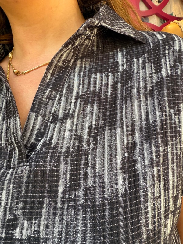 Yakalı Batik Elbise Siyah