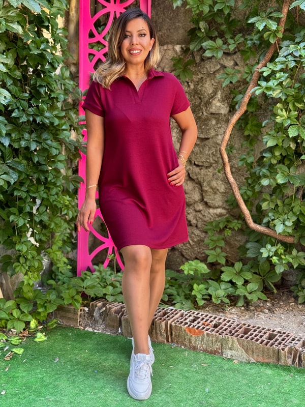 Yakalı Elbise Bordo