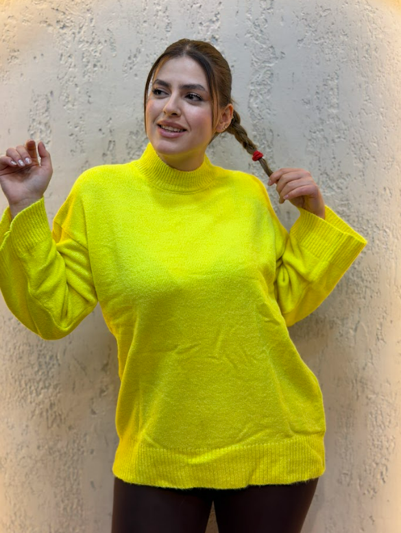 Yarım Boğazlı Kazak Neon Sarı