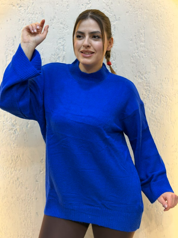 Yarım Boğazlı Kazak Saks Mavisi