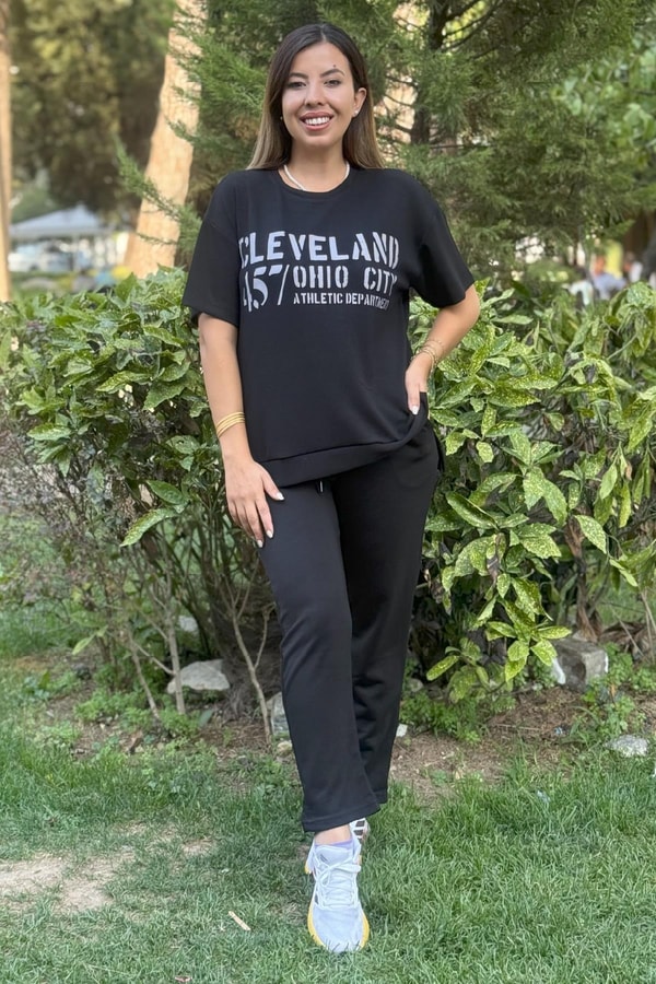 Yazı Baskılı Eşofman Takımı Siyah