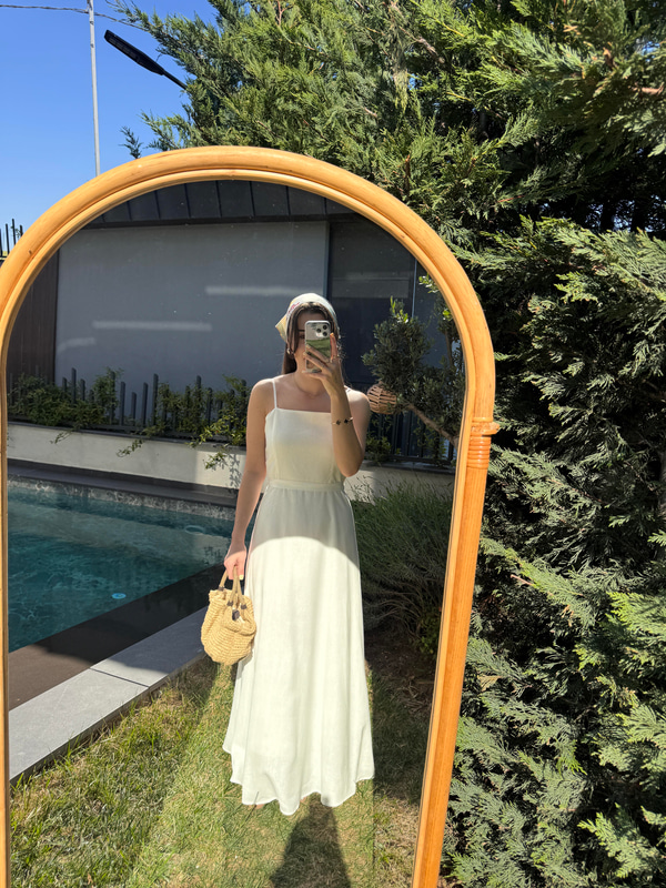 Alina Beyaz Keten Elbise