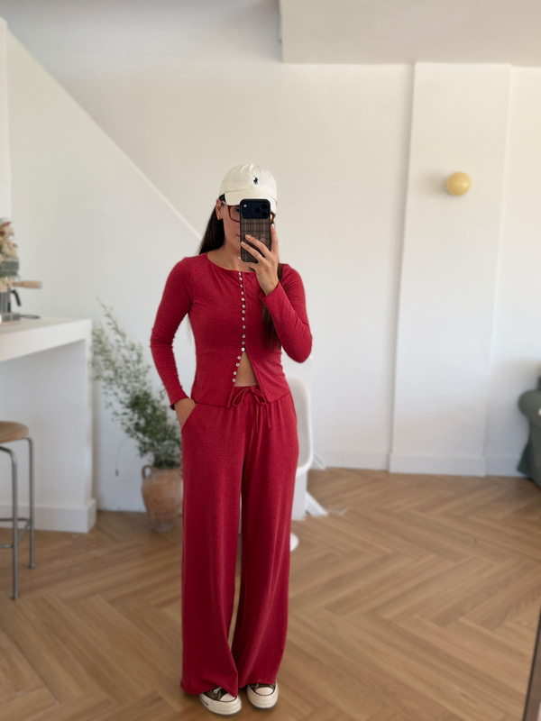 Beli Bağcıklı Örme Pantolon