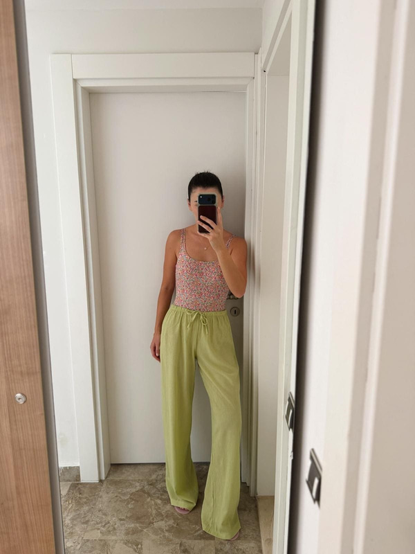 Beli Lastikli Yeşil Pantolon