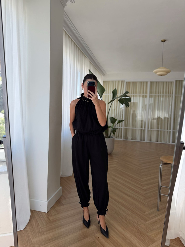 Boncuklu Siyah Bluz Pantolon Takım 