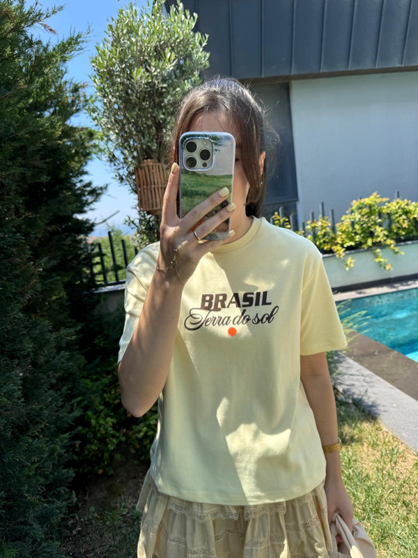 Brasıl Baskılı Basic Tshirt