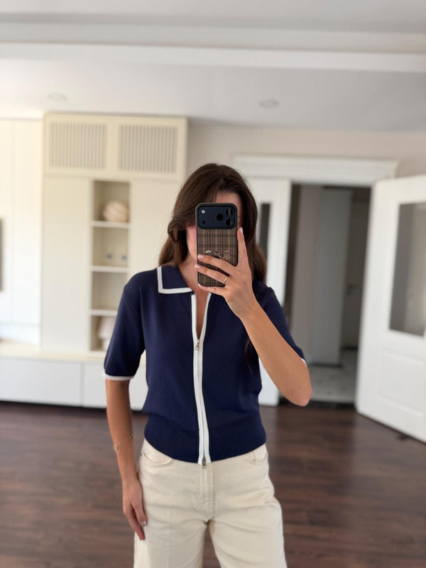 Fermuarlı Lacivert Merserize Triko