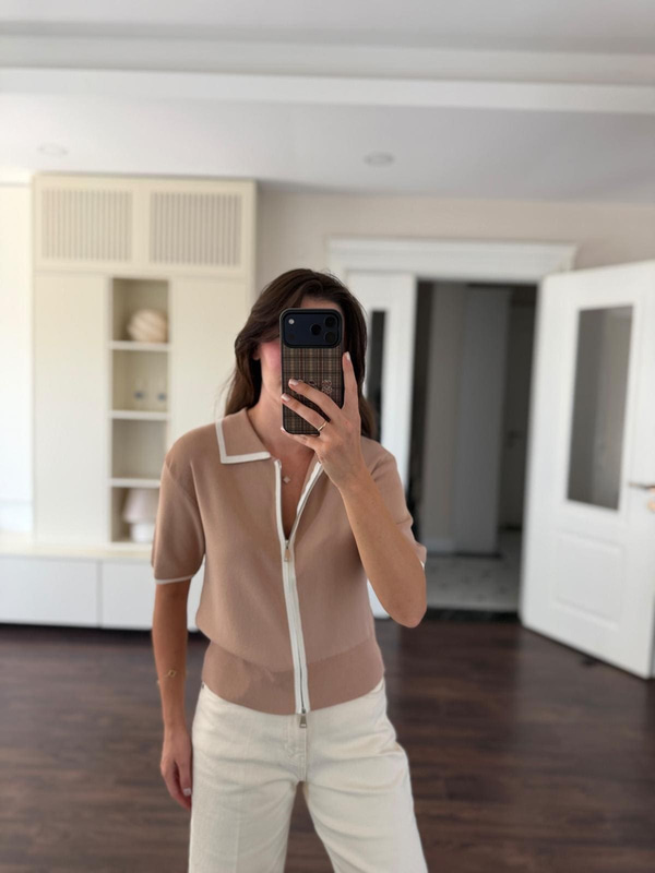 Fermuarlı Vizon Merserize Triko