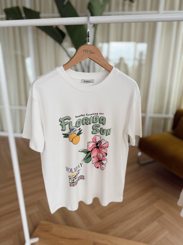 Florida Sun Baskılı  Basic Tshirt