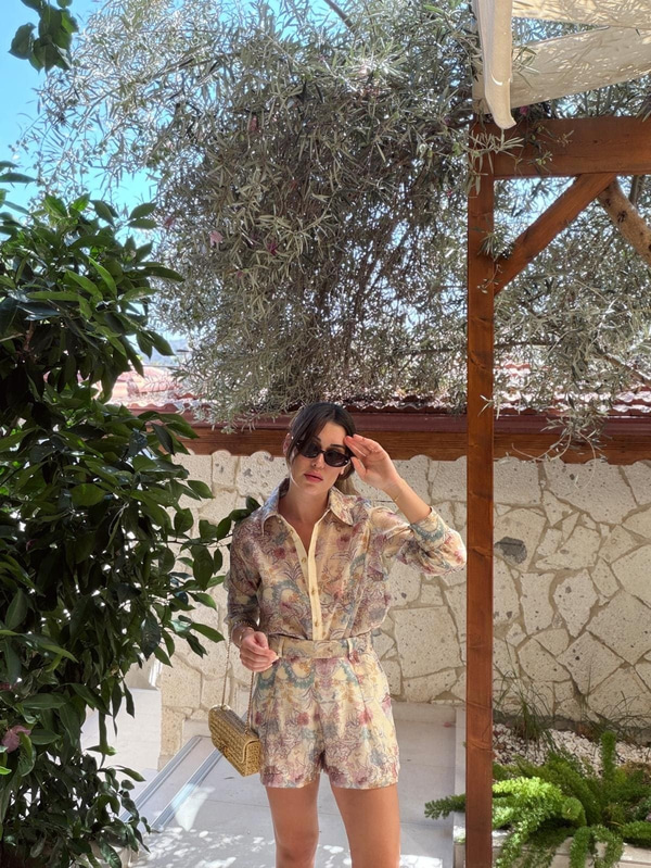 Gold Kemer Detaylı Vintage Şort Takım