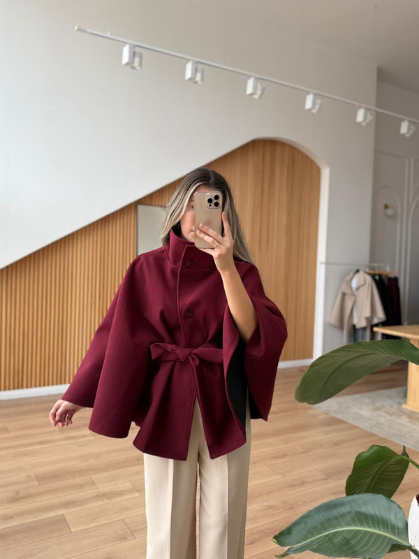 Kuşaklı Bordo Kaşe Panço