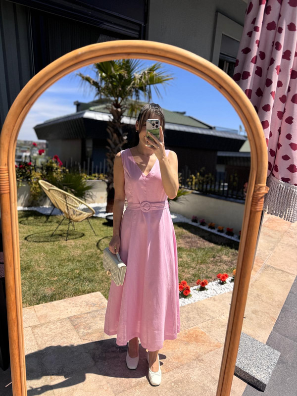 Lena Kemerli Pembe Elbise