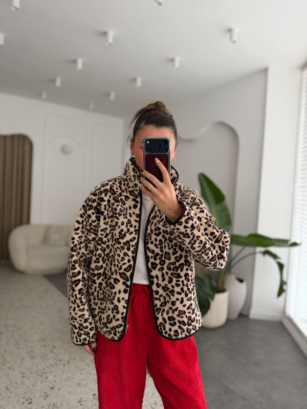Leopar Desen Kahverengi Biyeli Polar