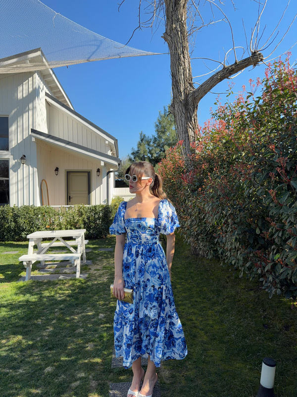 Marlo Mavi Floral Elbise