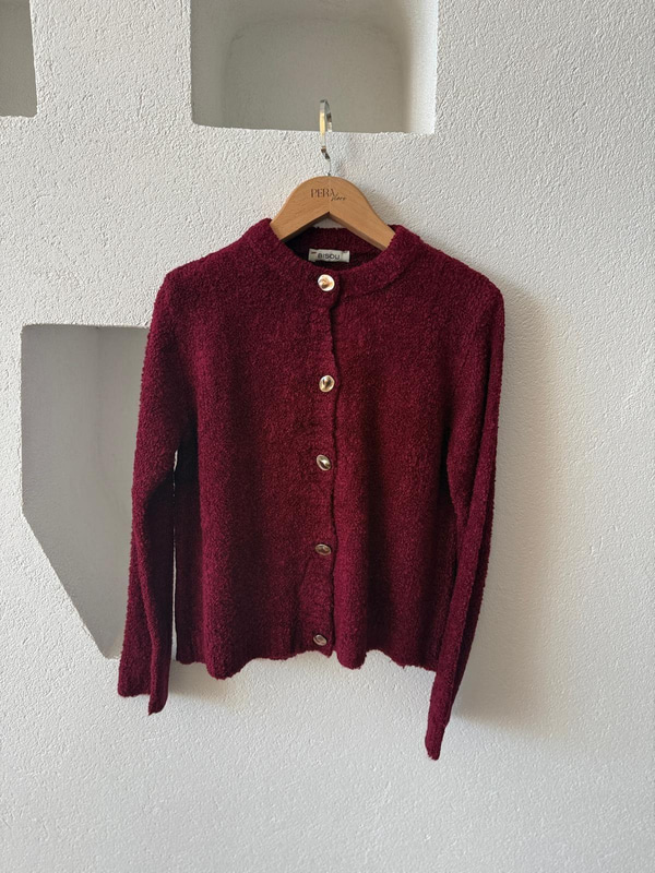 Metal Düğmeli  Buklet Bordo Hırka