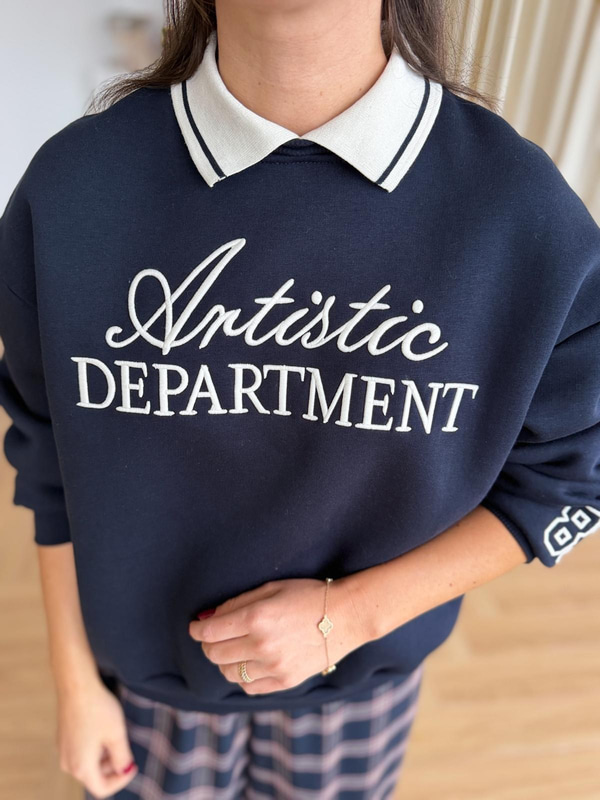 Polo Yaka Nakış İşlemeli Sweat - Lacivert