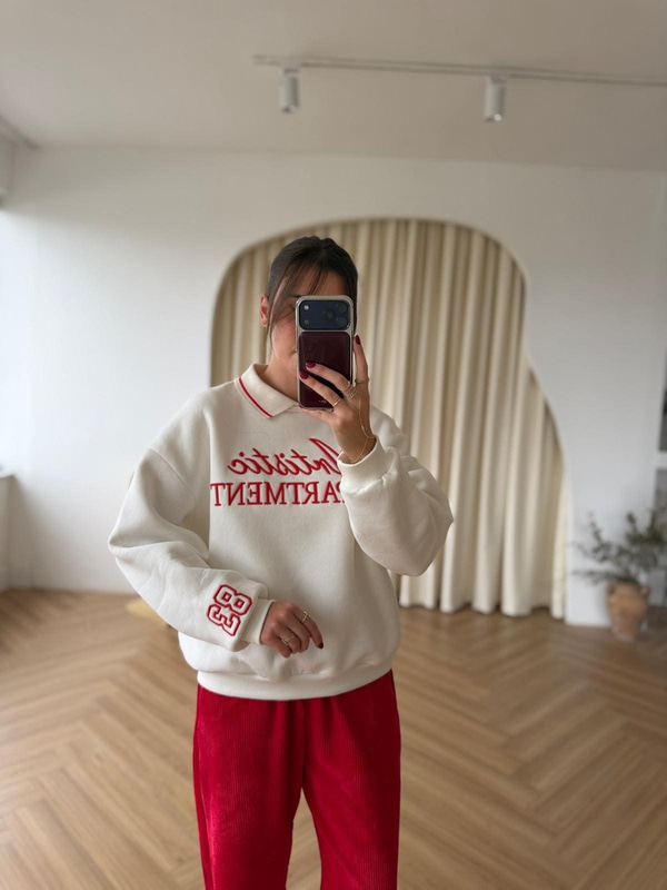 Polo Yaka Nakış İşlemeli Sweat - Lacivert