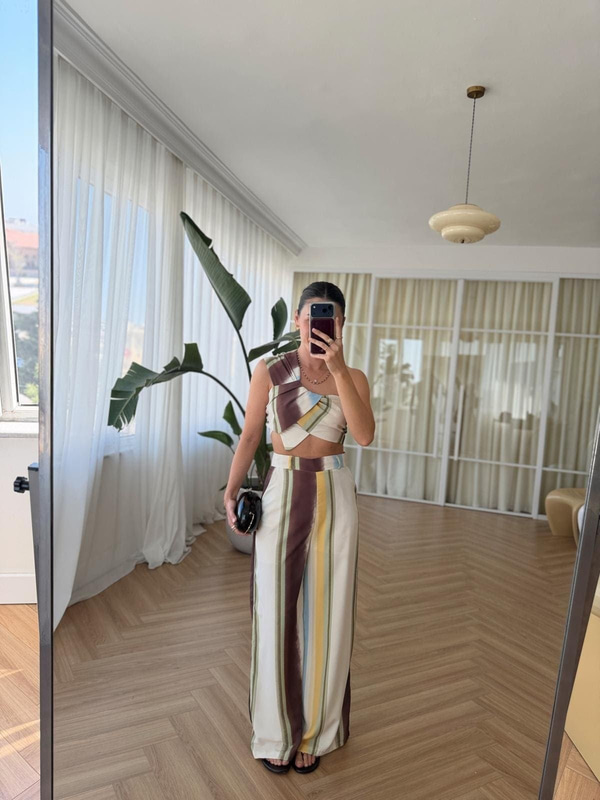 Renk Geçişli Crop ve Pantolon Takım