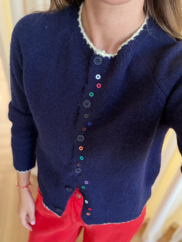 Renkli Düğme Detaylı Hırka-Lacivert