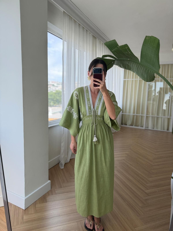 Yeşil Bohem Elbise