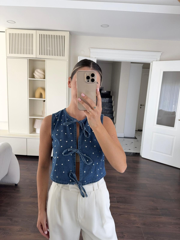 Yıldızlı Denim Yelek