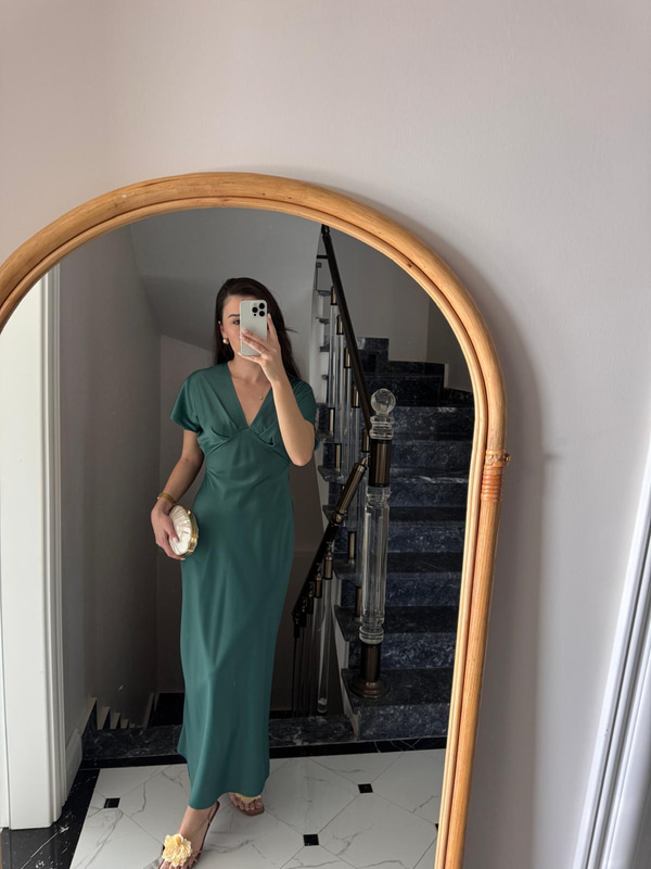 Yulia Yeşil Saten Elbise