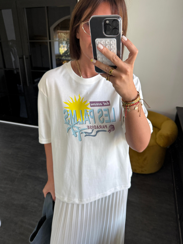 Les Palms Desenli Beyaz T-Shirt