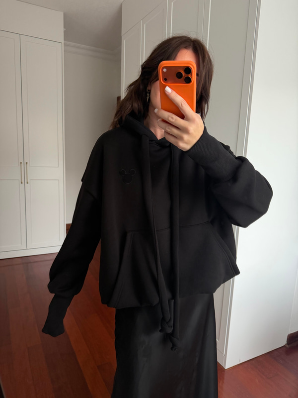 Premium Seri Mickey Logolu Siyah Sweatshirt