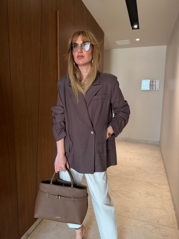 %100 Keten , Acıkahve Blazer Ceket