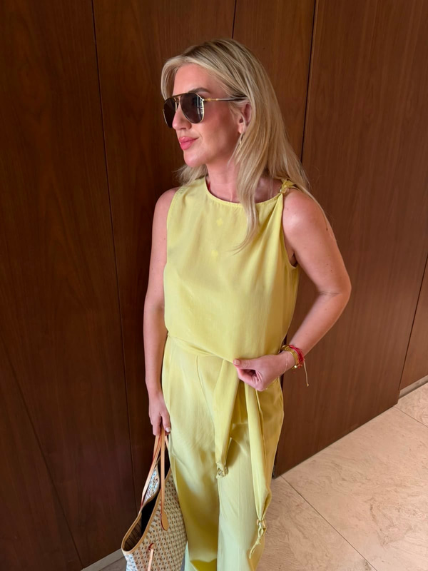 Orijinal Model , Omzu Boncuk Detaylı Bluz & Pantolon , Olive Tencel Takım