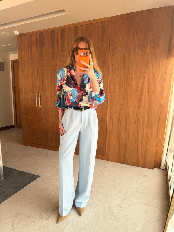 Likralı Krep Kumaş , Mavi Palazzo Pantolon