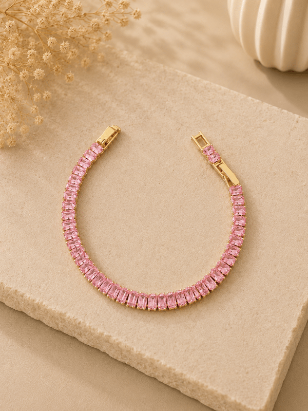 Pembe , Sıralı Zirkon Taşlı Bileklik