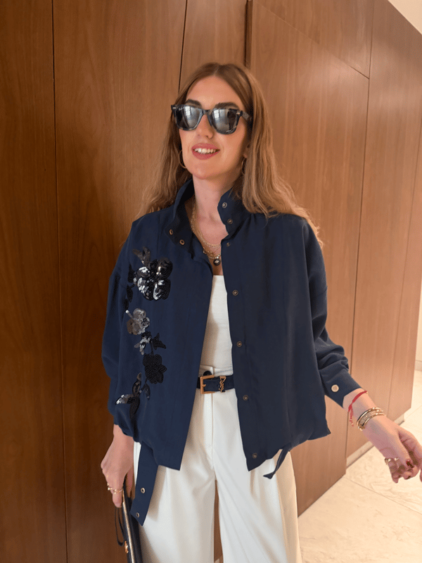 Pul Payet İşlemeli , Lacivert , Premium Tencel , Bomber Ceket