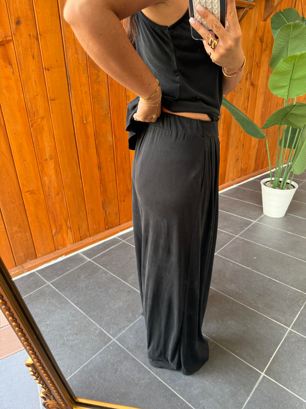 Arkası Lastikli , Siyah Modal Pantolon