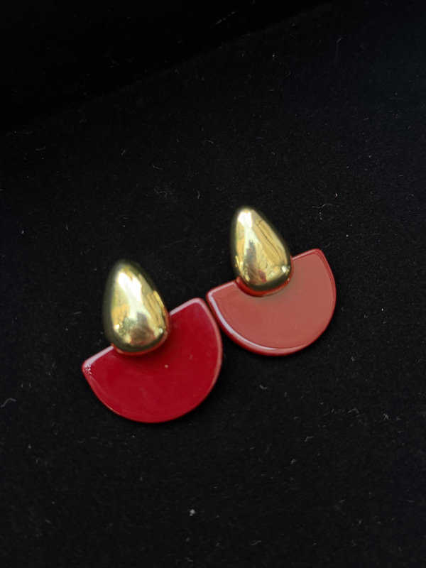 Damla Gold & Yarım Ay , Bordo Vintage Küpe