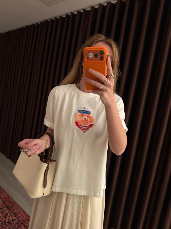 Taş İşlemeli , Denizci Köpek , Beyaz T-shirt
