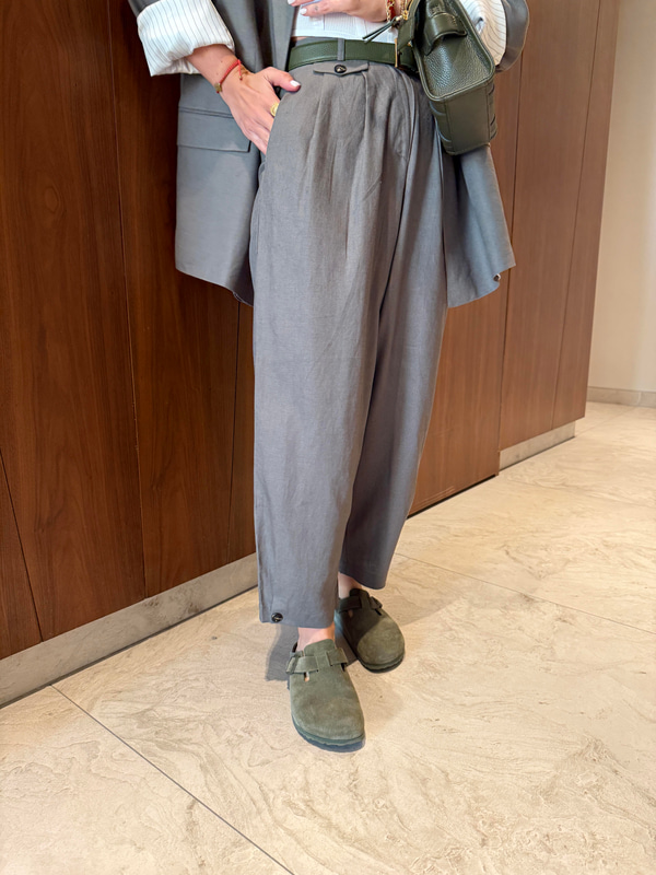 Düğme Detaylı , Premium , Haki Keten Pantolon