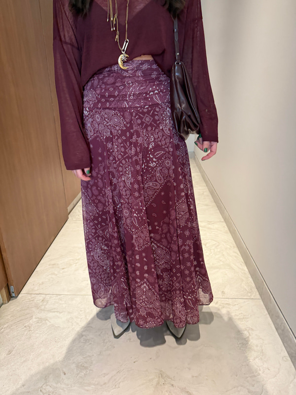 Bordo , Şal Desenli Etek