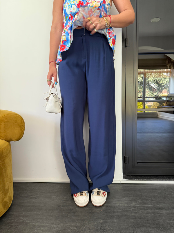 Premium , Lacivert , Tencel , Palazzo Pantolon
