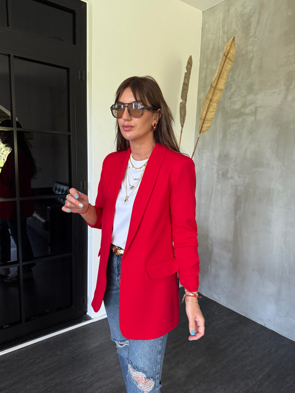 Orijinal Model , Kolu Büzgülü , Likralı , Kırmızı Blazer Ceket